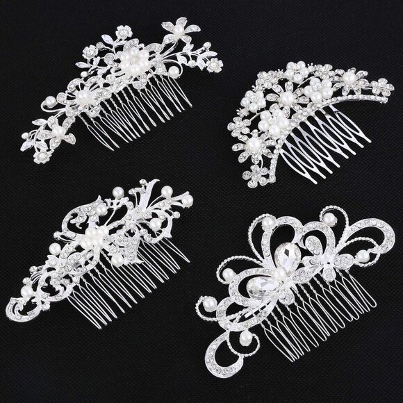 Wedding Hair Comb Rhinestone Pearl Side Hair Clips Set Bridal Bridesmaids main image 7